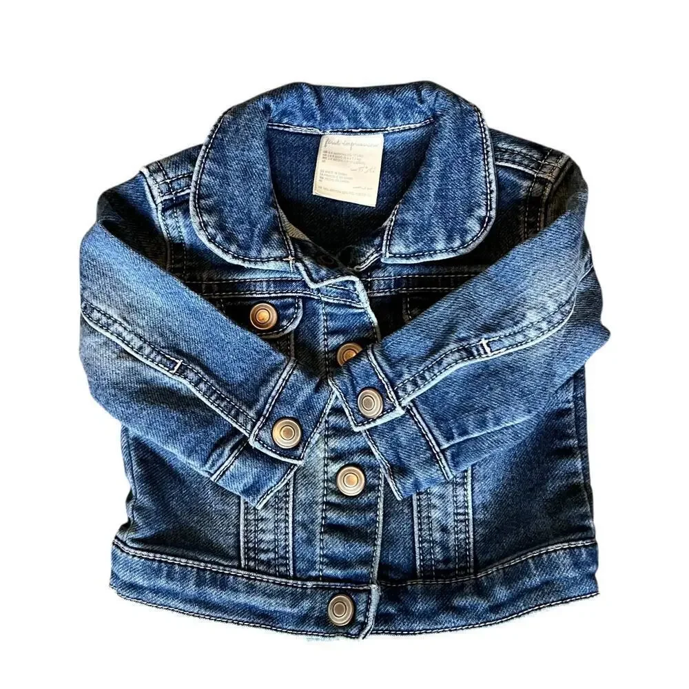 First Impressions VTG Baby Denim Blue Jean Jacket snap closure sz 3-6M